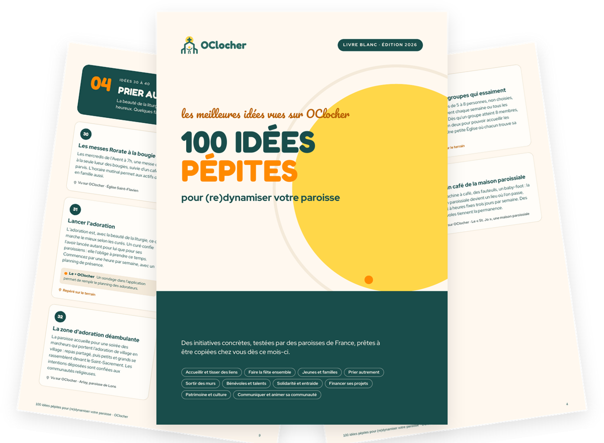 Aperçu du livre blanc OClocher : 100 idées pépites pour (re)dynamiser votre paroisse