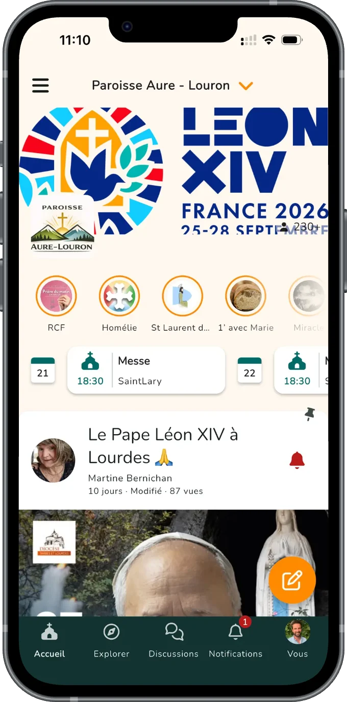 La page de la paroisse d'Aure-Louron dans l'appli OClocher