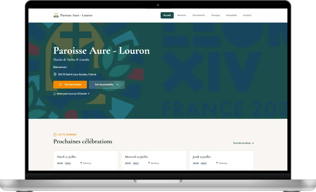 Le site web de la paroisse d'Aure-Louron, alimenté par l'appli