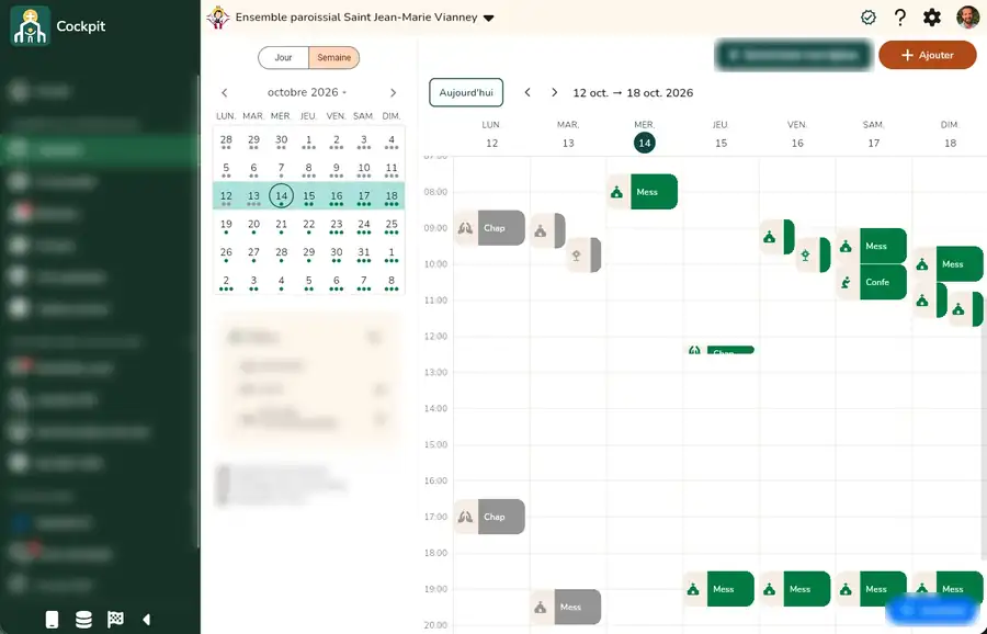 Le Cockpit OClocher : le calendrier de la semaine d'un ensemble paroissial